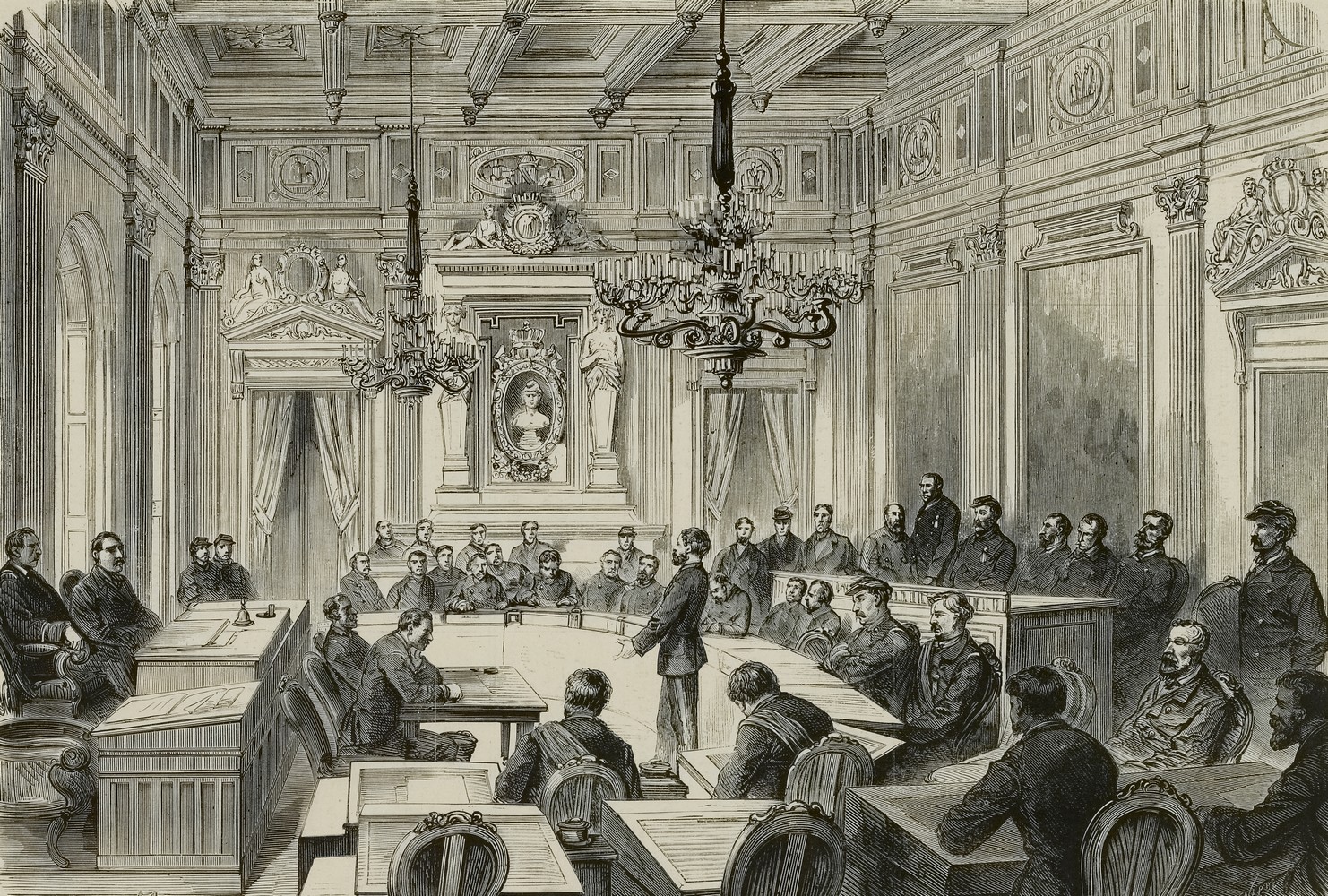 Une séance de la Commune dans la salle des Maires à l'Hôtel de Ville en 1871. - Daudenarde, Louis-Josée-Amédée , Graveur - CC0 Paris Musées / Musée Carnavalet - Histoire de Paris