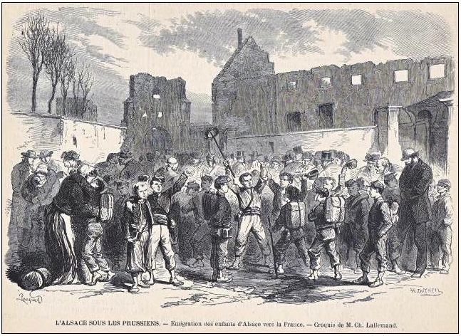 1871 - Émigration des enfants alsaciens vers la France - Croquis de M. CH. Lallemand d'après un dessin de H. Duteil
