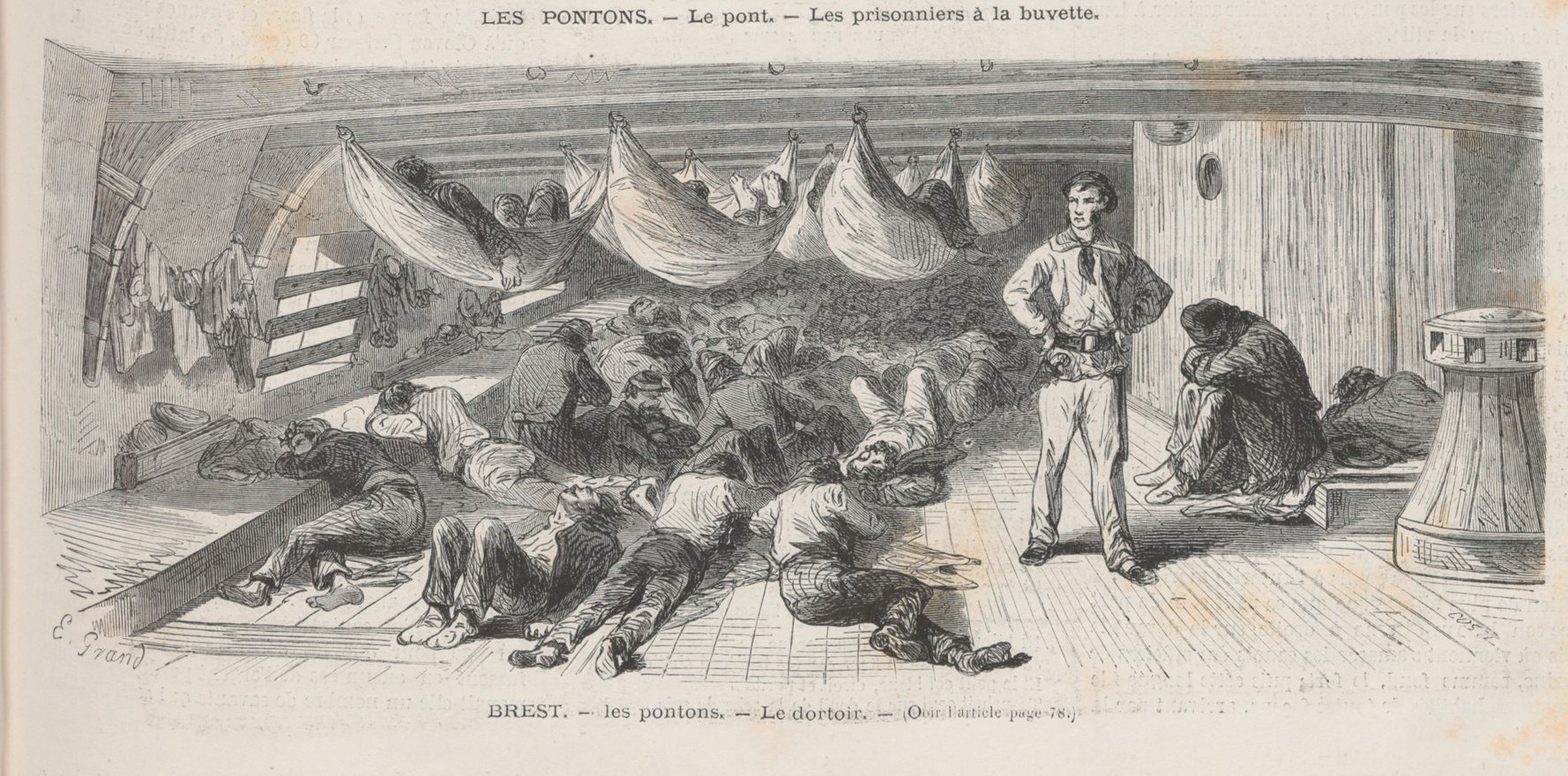 Brest, les pontons, le dortoir - dessin de Grand ("Le Monde Illustr du 29 juillet 1871)