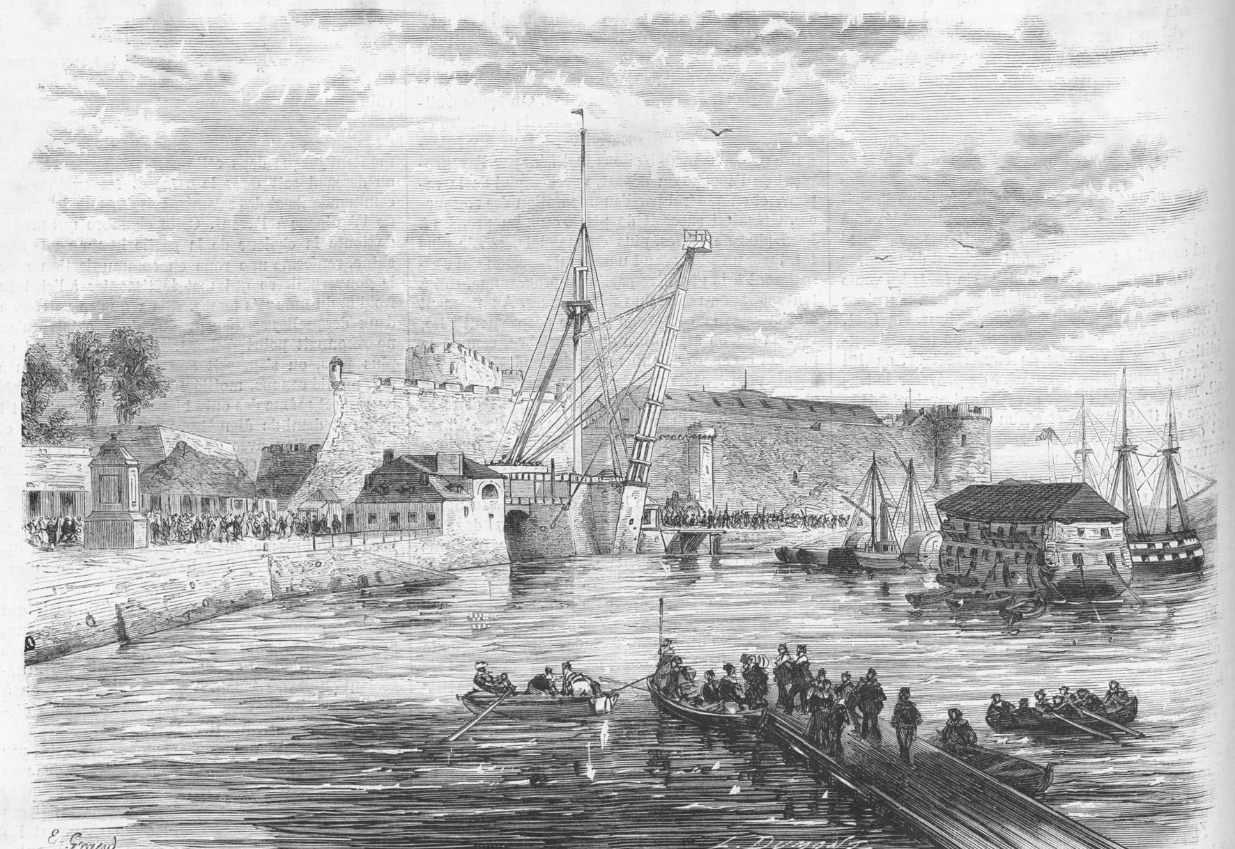 Embarquement de prisonniers à Brest. Le Monde Illustré du 29 juillet 1871. Dessin de Grand.