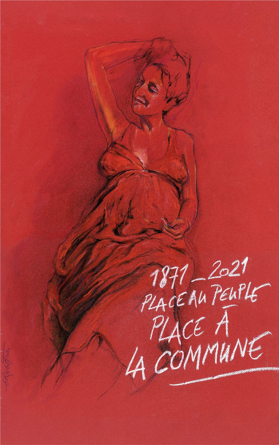 Affiche du 150ème anniversaire de la Commune de Paris 1871 signée de l'artiste plasticien Ernest Pignon-Ernest