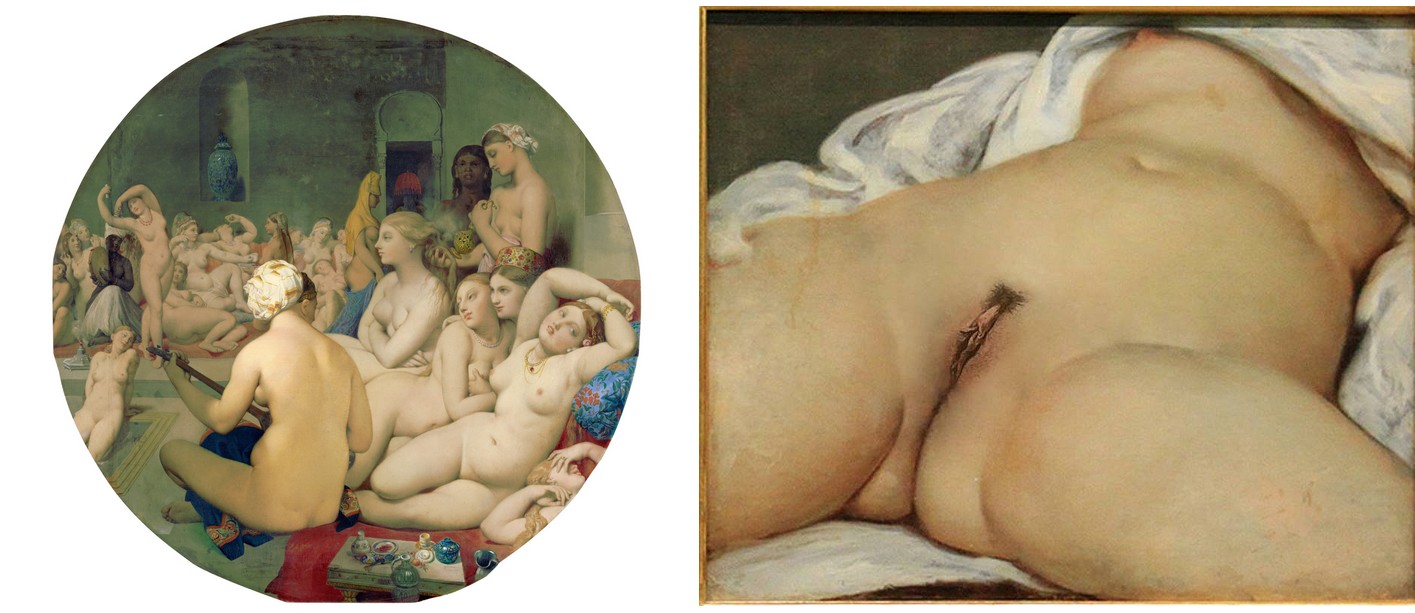 Ingres - Le bain turc, 1862 (source : catalogue Salon d'automne de 1905, Grand Palais) / Courbet - L'origine du monde,1866, huile sur toile, Musée d'Orsay, Paris 