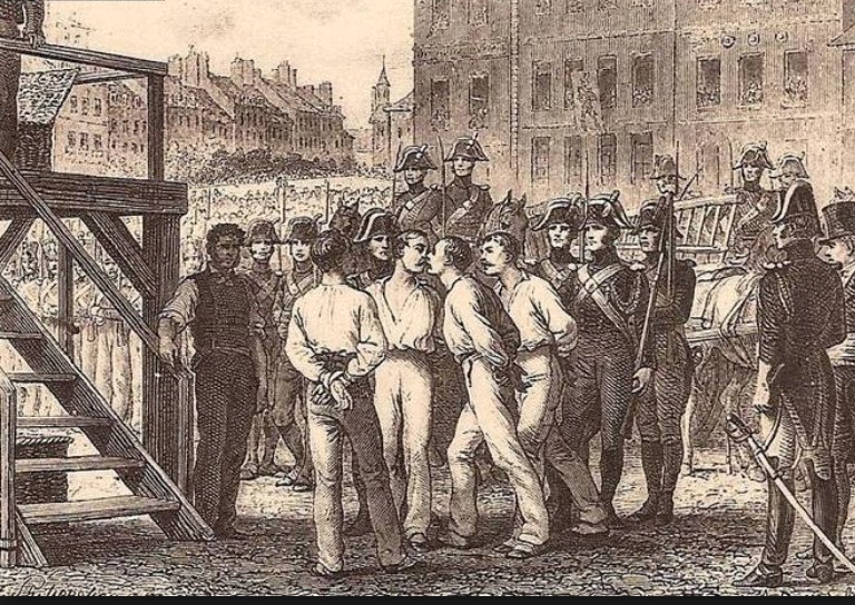 Exécution des Quatre Sergents de la Rochelle, guillotinés le 21 septembre 1822 en Place de Grève à Paris