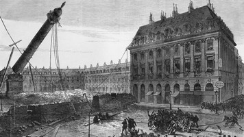 Démolition de la colonne Vendôme le 16 mai 1871 - Le premier tour de cabestan (source L'Illustration Journal Universel N° 1474 du 27 mai 1871)