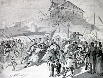 Les gardes nationaux du Comité Central remontant à leur parc, les canons de Montmartre le 18 mars 1871.
