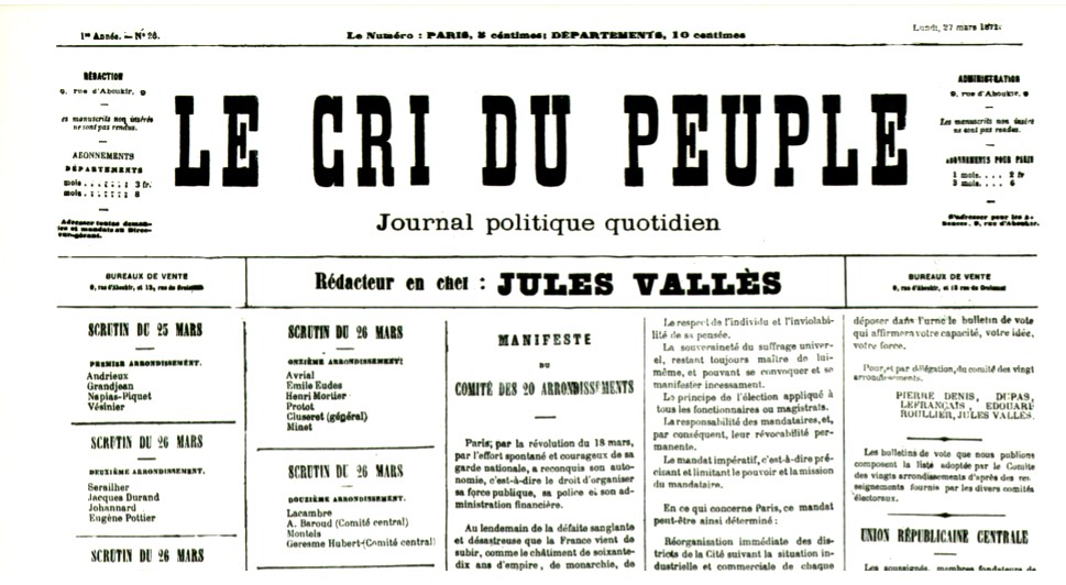 Cri du Peuple N° 26 du 27 mars 1871 (Sources : archivesautonomies.org)