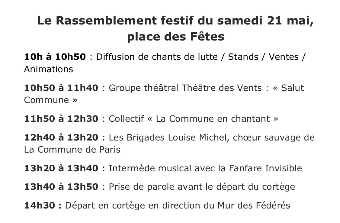 planning des événement de 10h à 14h