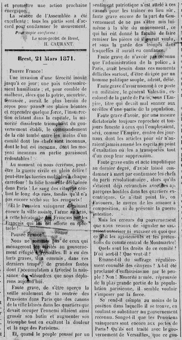 L'Électeur du Finistère 21 mars 1871