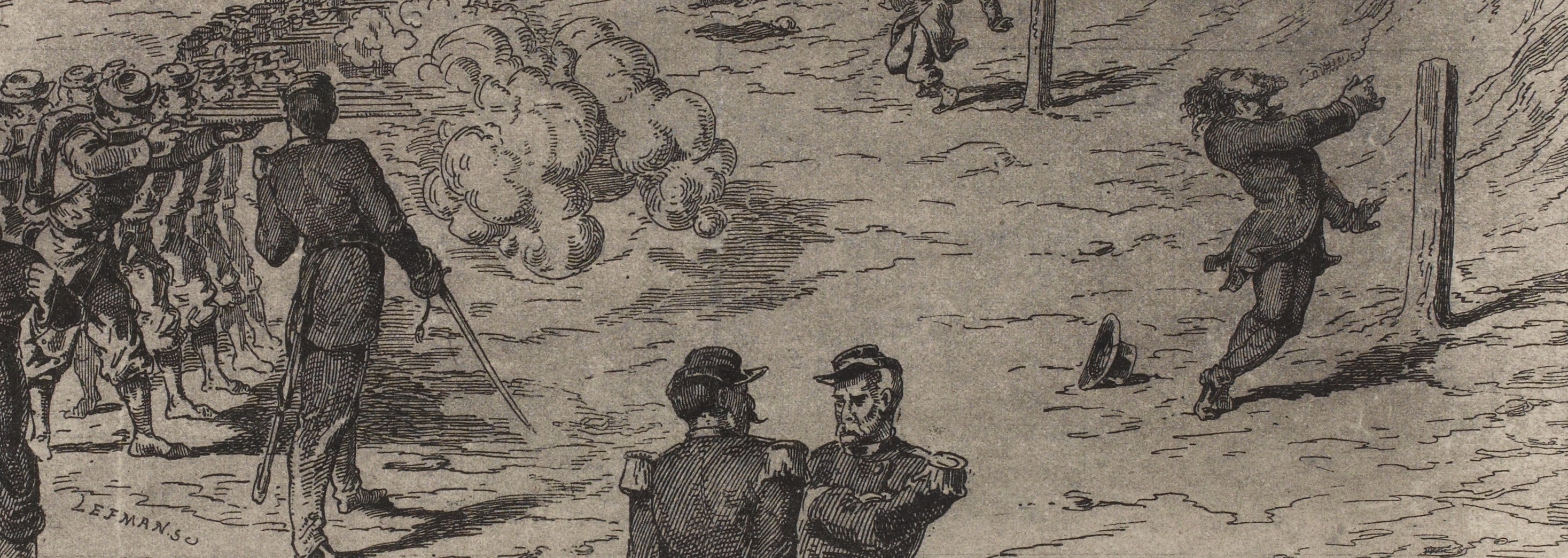 Exécution de Ferré le 28 novembre 1871 (détail) - Lithographie de  Lefman et Lemot  (source : © Musée Carnavalet – Histoire de Paris)