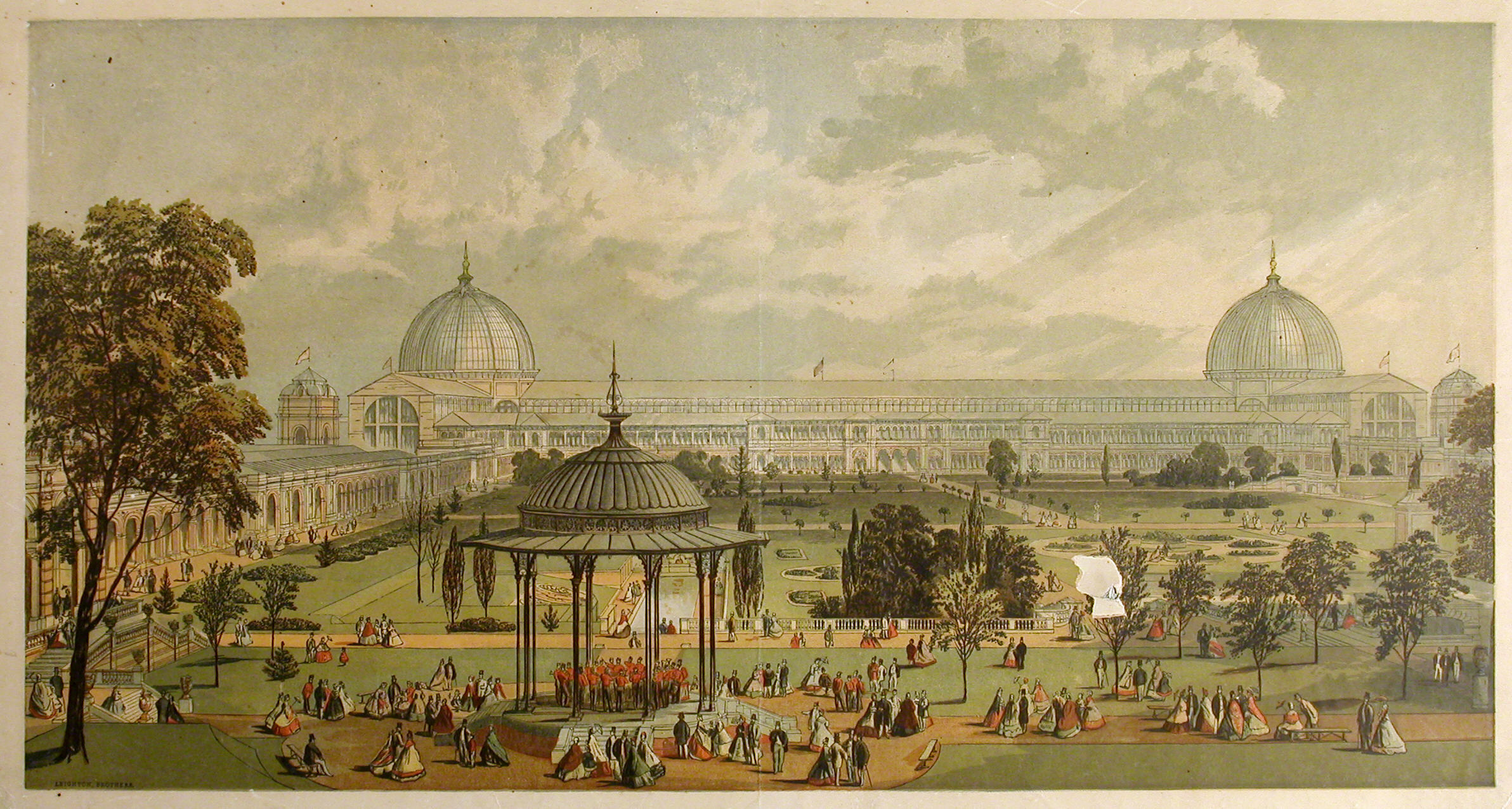 Exposition internationale, vue des jardins horticoles, Londres, 1862 - gravure de Leighton Brothers (Source : Illustrated London News 24mai 1862)