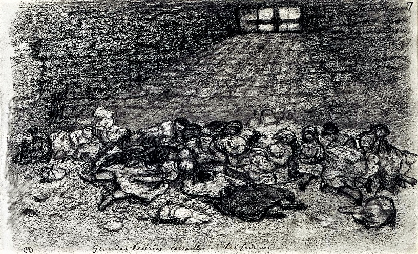 Les Fédérés aux Grandes Écuries de Versailles, dessin de Courbet, 1871