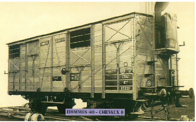 Wagon : Hommes 40 - Chevaux 8 - Chemin de fer 1914