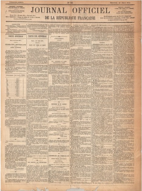 Journal officiel du 22 mars 1871 (cliquer sur l'image pour le lire)