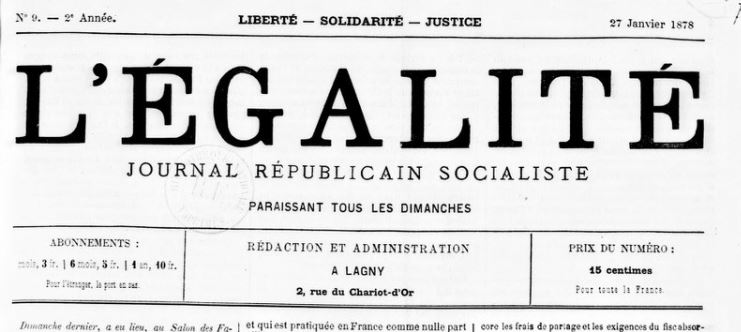 "L'Égalité" - Journal républicain socialiste (Dirction Jules Guesdes) du 27 janvier 1878 (Source : Gallica/BNF)