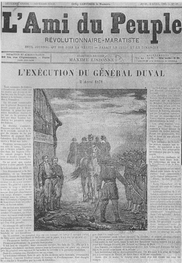 L'exécution du général Duval (L'Ami du Peuple du 2 avril 1885)