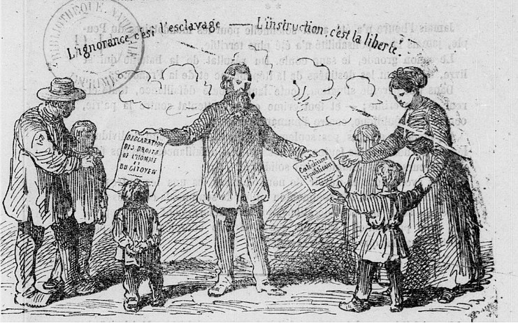 Gravure populaire parue dans L'Ami du Peuple N° 1 du 23 avril 1871 de Vermorel (source : La presse communarde - archivesautonomies.org)