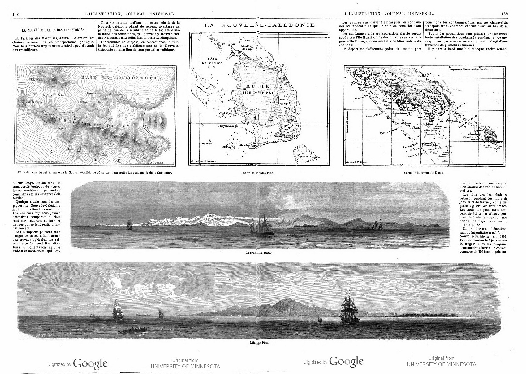 Lieux d’expiation en Nouvelle-Calédonie - Cartes et vues de la presqu'île Ducos et de l'Ile des Pins ("L'Illustration" du 16 mars 1872)