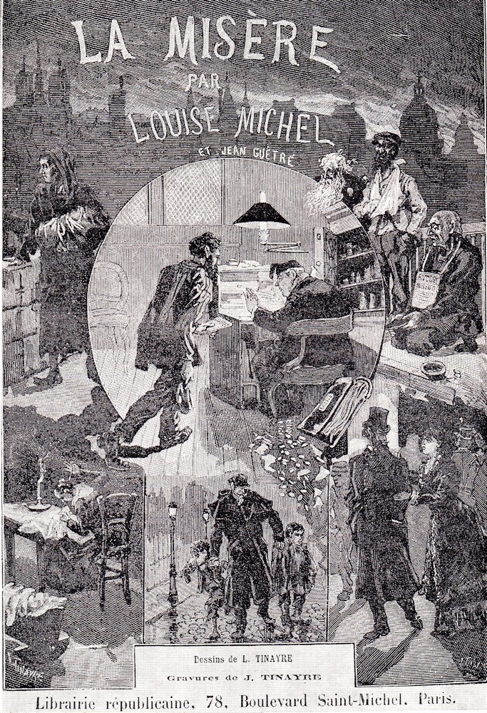 Couverture de "La Misère", roman de Louise Michel et de Victoire Marguerite Tinayre (Jean Guêtré), avec les illustrations des deux fils Tinayre, Louis et Julien