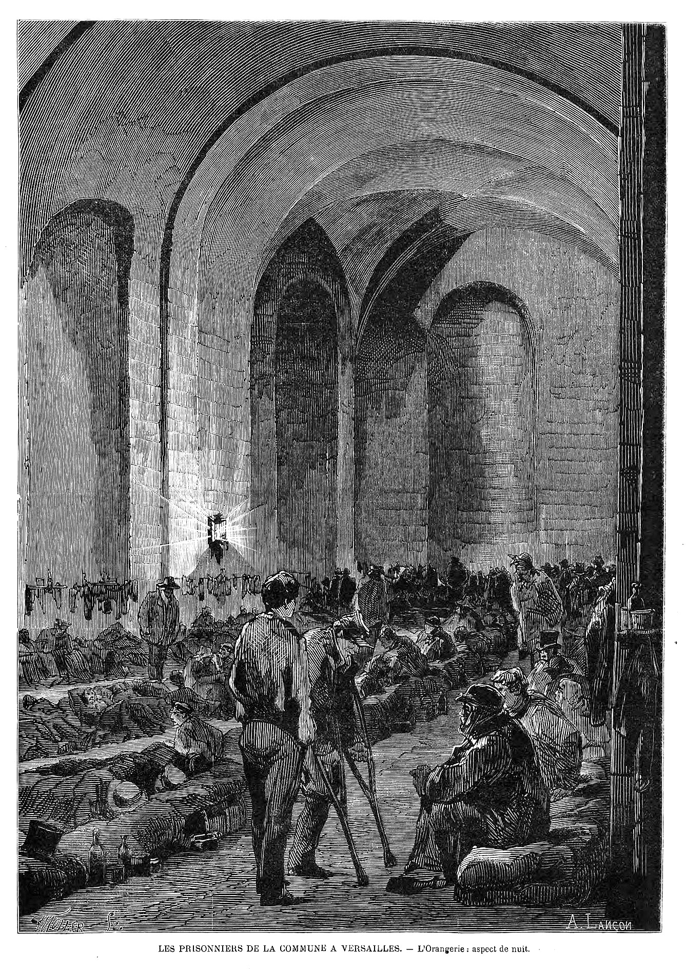 Auguste Lançon - Les prisonniers de la Commune à Versailles - L'Orangerie, aspect de nuit