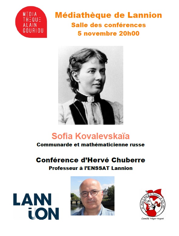 Lannion - Conférence : Sofia Kovalevskaïa, communarde et mathématicienne russe 5 novembre 2021