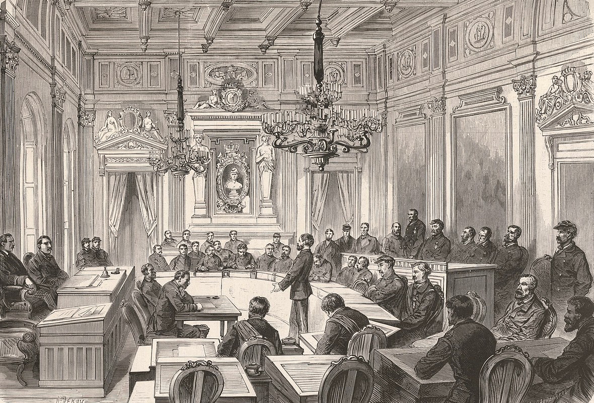 Séance de la Commune dans la salle des Maires de l'Hôtel de Ville - Le Monde Illustré du 15 avril 1871 (Source Gallica)