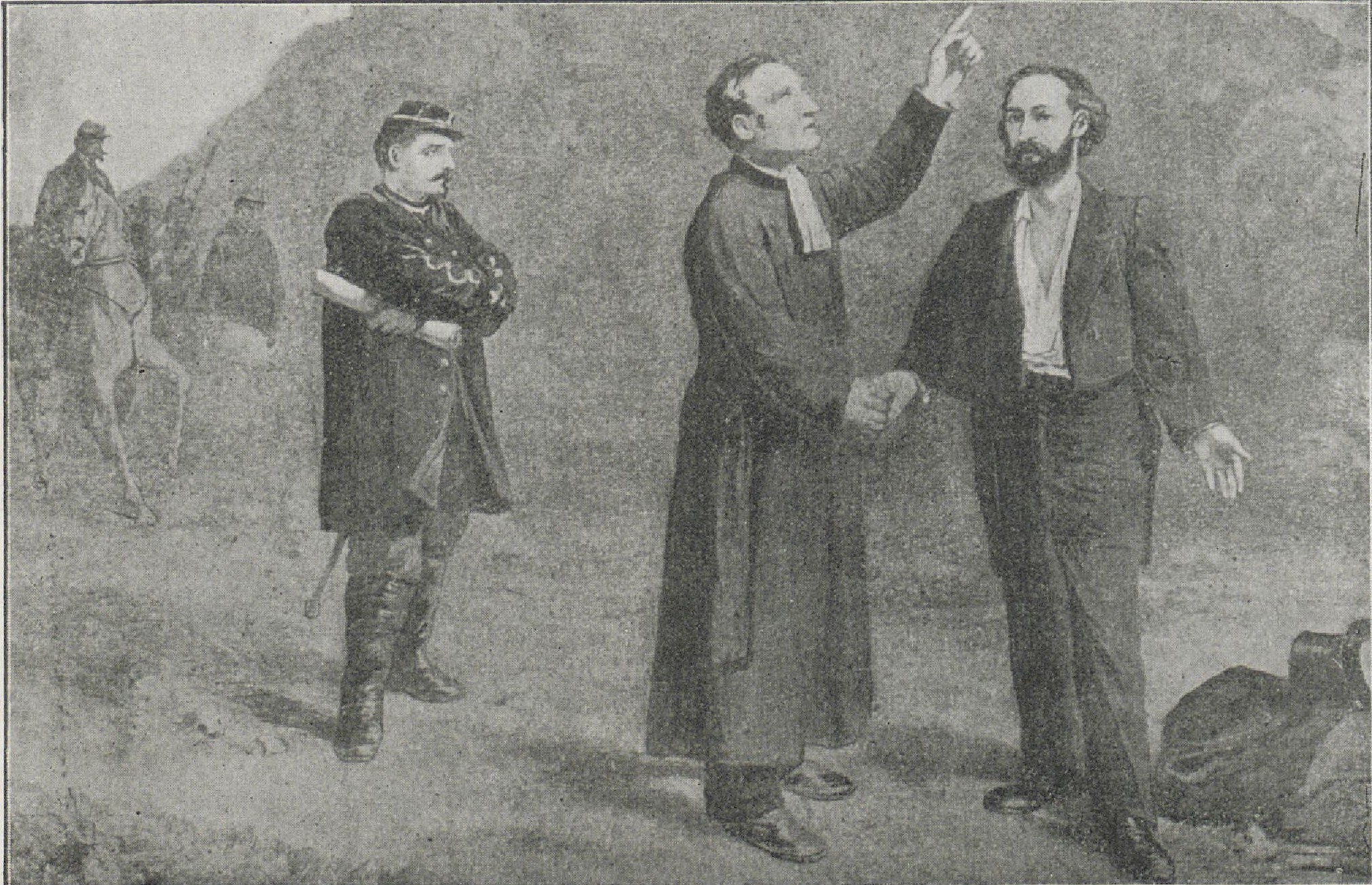 Gaston Crémieux et le rabbin Vidal le jour de l’exécution, au pharo, le 30 novembre 1871 - D'après un dessin de Combes (Musée du vieux Marseille)