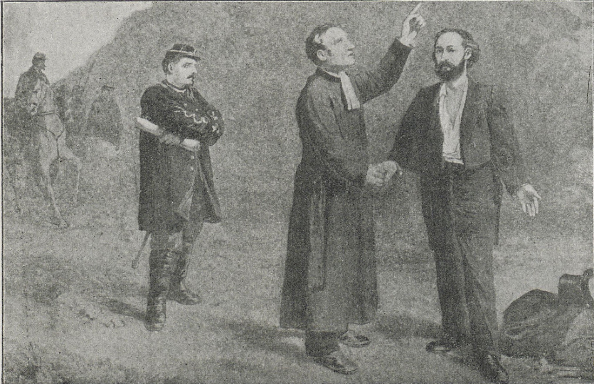 Gaston Crémieux et le rabbin Vidal le jour de l’exécution, au pharo, le 30 novembre 1871 - D'après un dessin de Combes (Musée du vieux Marseille)  