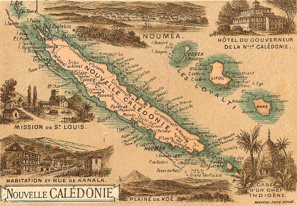 Nouvelle-Calédonie - Carte géographique & vues illustrées, chromo ancien