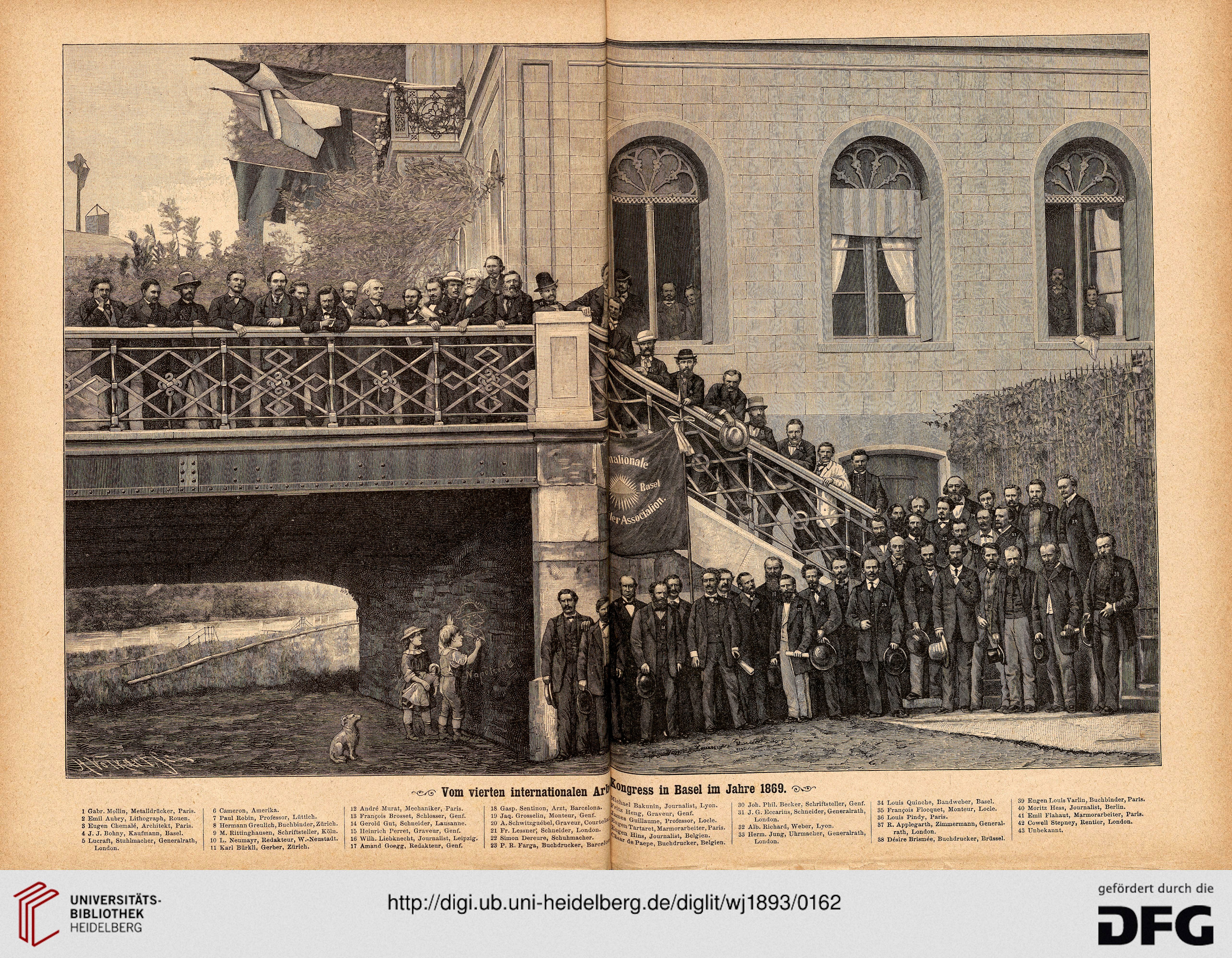 Participants au congrès de Bâle 1869 - Der wahre Jakob N° 184 du 10-1893 (Universitäts Bibliothek Heidelberg) - (Varlin N° 39)