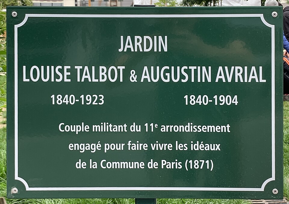 Plaque du Jardin Louise-Talbot-et-Augustin-Avrial inauguré le 5 mai 2021
