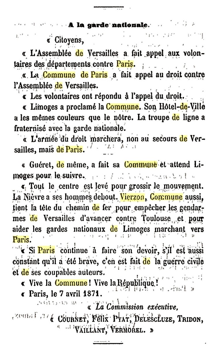 Affiche de la Commune de Paris du 7 avril 1871 