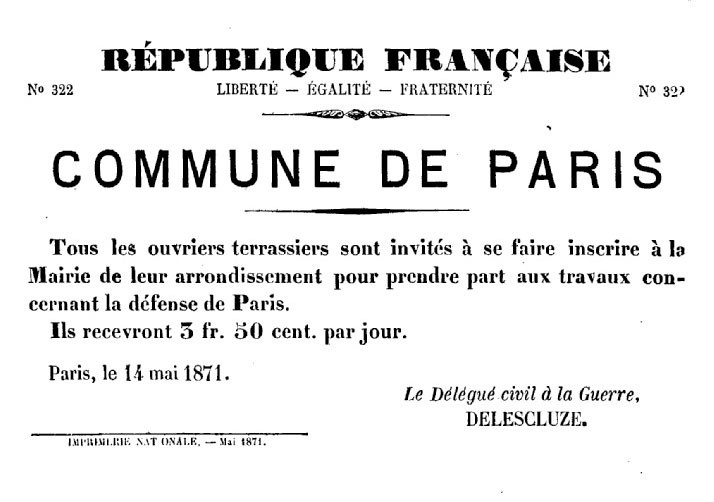 Affiche 322 du 14 mai 1871 signée Delescluze