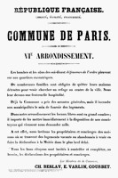 Affiche de la Commune de Paris 1871  - 6ème arrondissement signée par  Beslay, Varlin, Courbet (source : La Contemporaine – Nanterre / argonnaute.parisnanterre.fr)