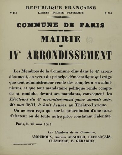 Affiche de la Commune 1871, signée Amouroux