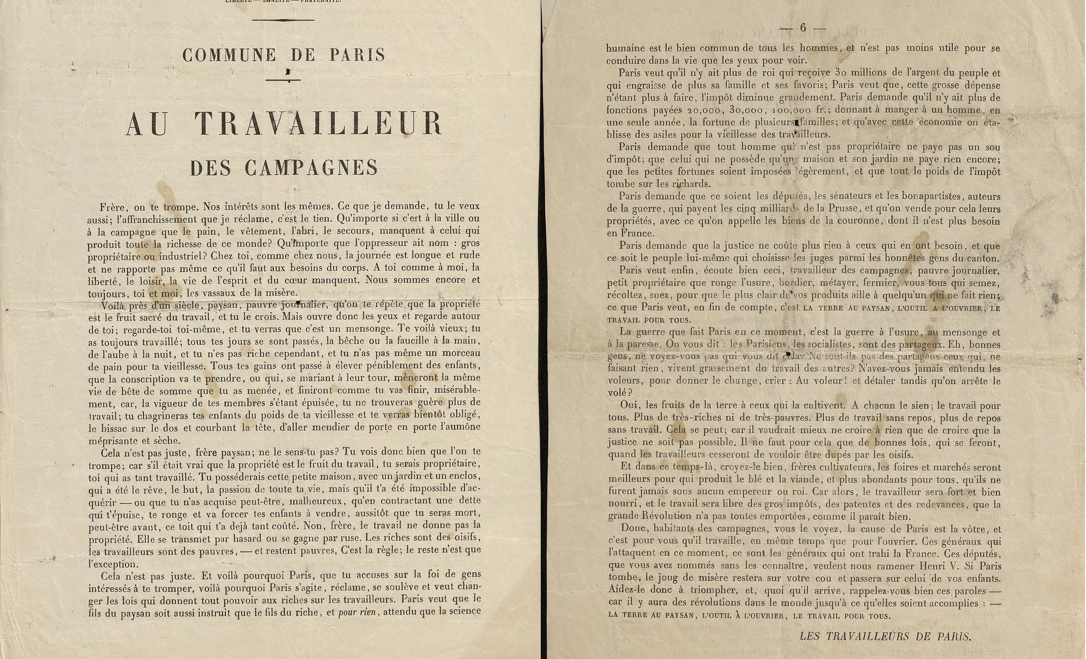 « Au peuple des campagnes », par André Léo, 28 avril 1871. Archives de Paris, 1AZ 18, dossier 166