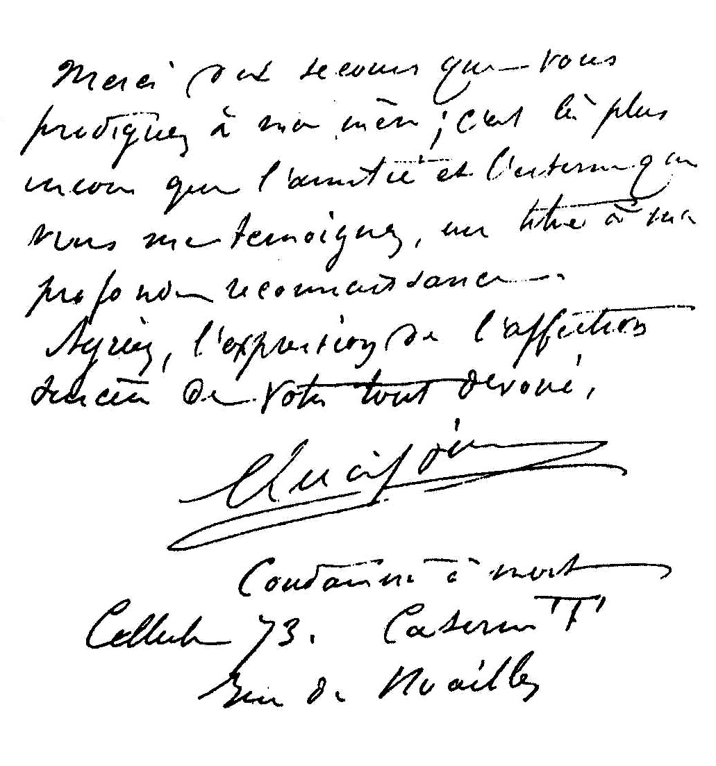 Autographe de Louis Lucipia de 1872