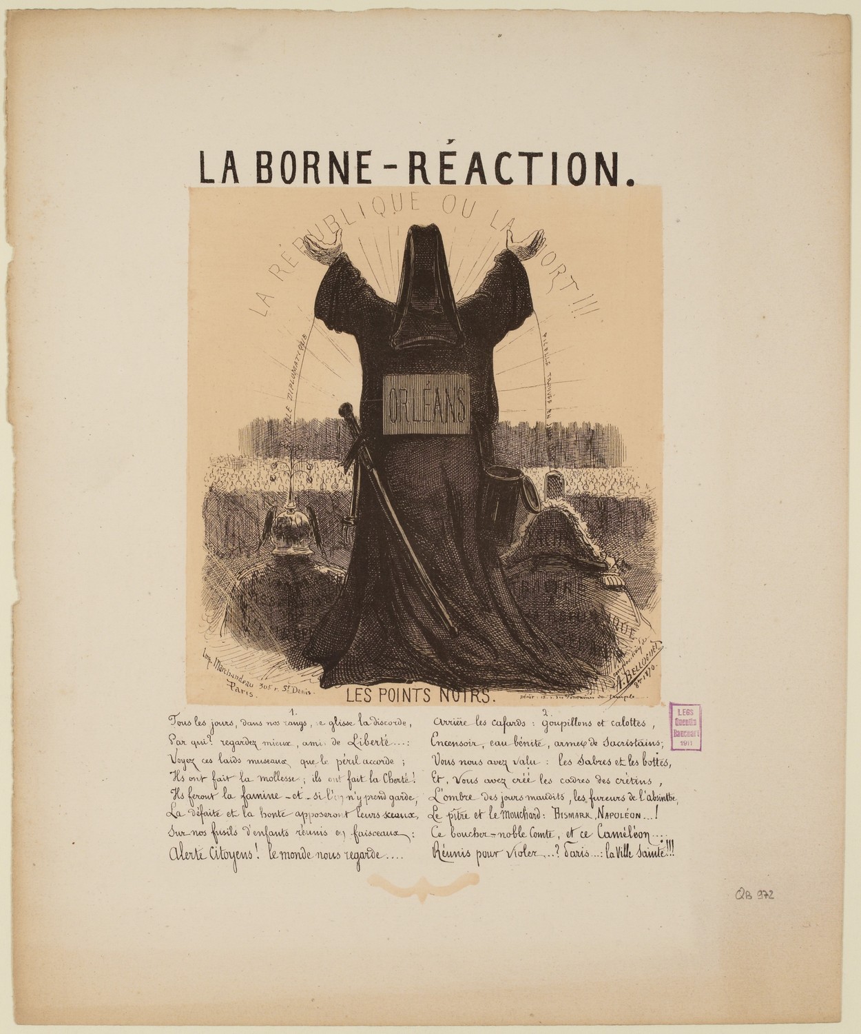 fig. 6 : Belloguet, A., Dessinateur-lithographe, « La borne-réaction. / Les points noirs. », octobre 1871 (source : © Musée Carnavalet – Histoire de Paris)