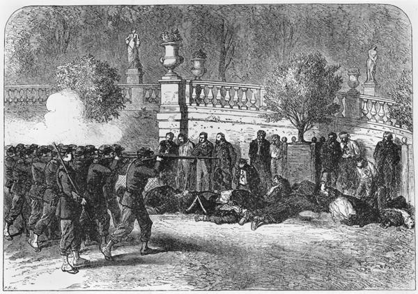 Exécution sommaire dans les jardins du Luxembourg pendant la Commune de Paris, tirée du magazine "l'Illustration", mai 1871