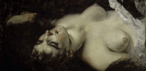 Femme nue, étude pour La femme au perroquet, huile sur toile de Gustave Courbet 1866 (Collection particulière)