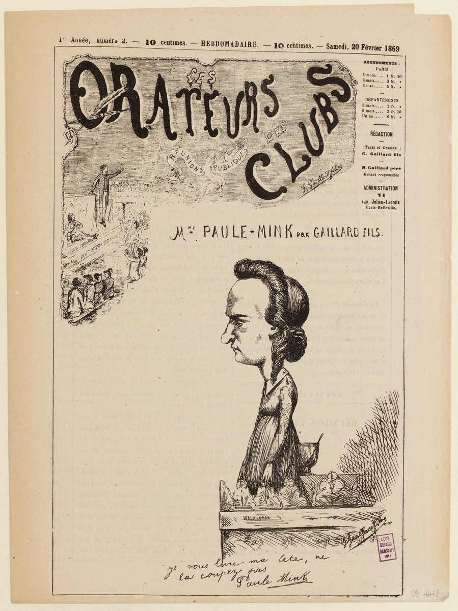 Gaillard fils - Les orateurs des clubs - 1ère année N° 2 samedi 20 février 1869 : Madame Paul Mink