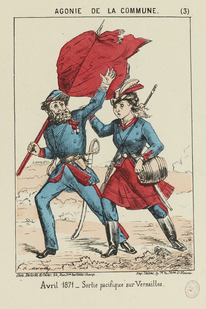 Avril 1871 - Sortie pacifique sur Versailles, dessinateur-lithographe G. de Marcilly, vers 1871.  (source : © Musée Carnavalet – Histoire de Paris)