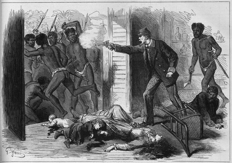 En 1878, le chef Ataï mène la première insurrection kanak contre la colonisation. 1200 Kanak et 200 Européens sont tués. Le 1er septembre 1878 Ataï est décapité et sa tête envoyée à Paris. (Le Monde illustré, 28 septembre 1878)