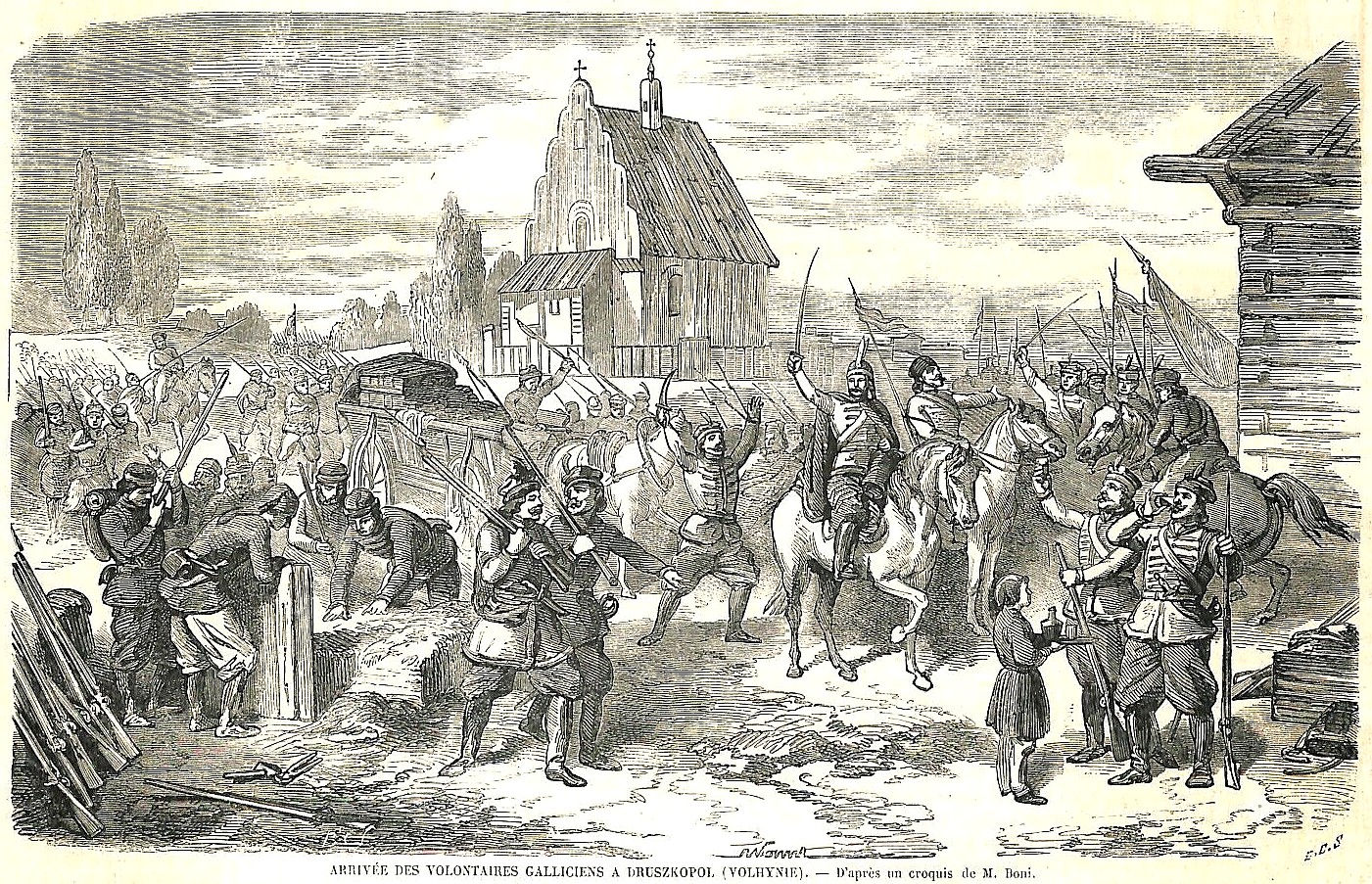 Insurrection polonaise volontaires galliciens à Druszkopol Volhynie - GRAVURE 1863