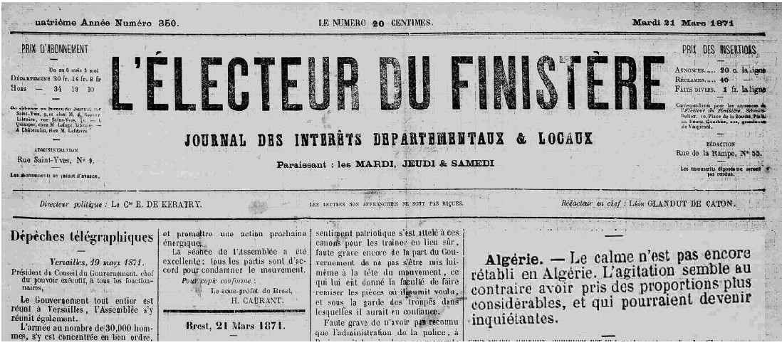 L'Électeur du Finistère du 21 mars 1871