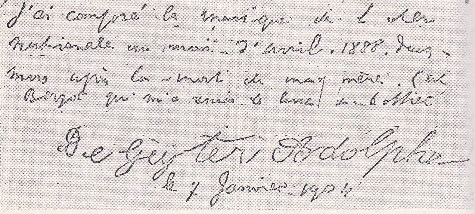 Lettre écrite par Adolphe Degeyter et dictée par Delory (7 janvier 1904)