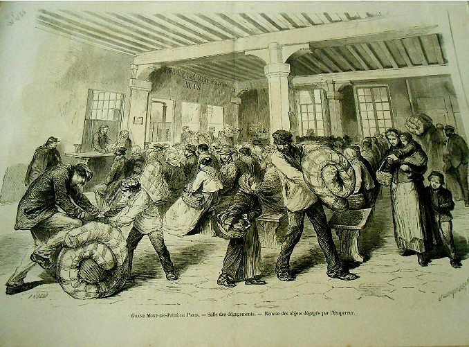 Grand Mont-de-Piété de Paris - Salle des dégagements - Remise des objets dégagés par l'Empereur (Le Monde Illustré) Grand Mont-de-Piété de Paris - Salle des dégagements - Remise des objets dégagés par l'Empereur (Le Monde Illustré)