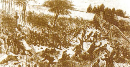 25 mai 1885. La manifestation au Père-Lachaise pour les obsèques de Cournet, ancien communard, est chargée par les gardiens de la paix et les gardes républicains. Mur des fédérés