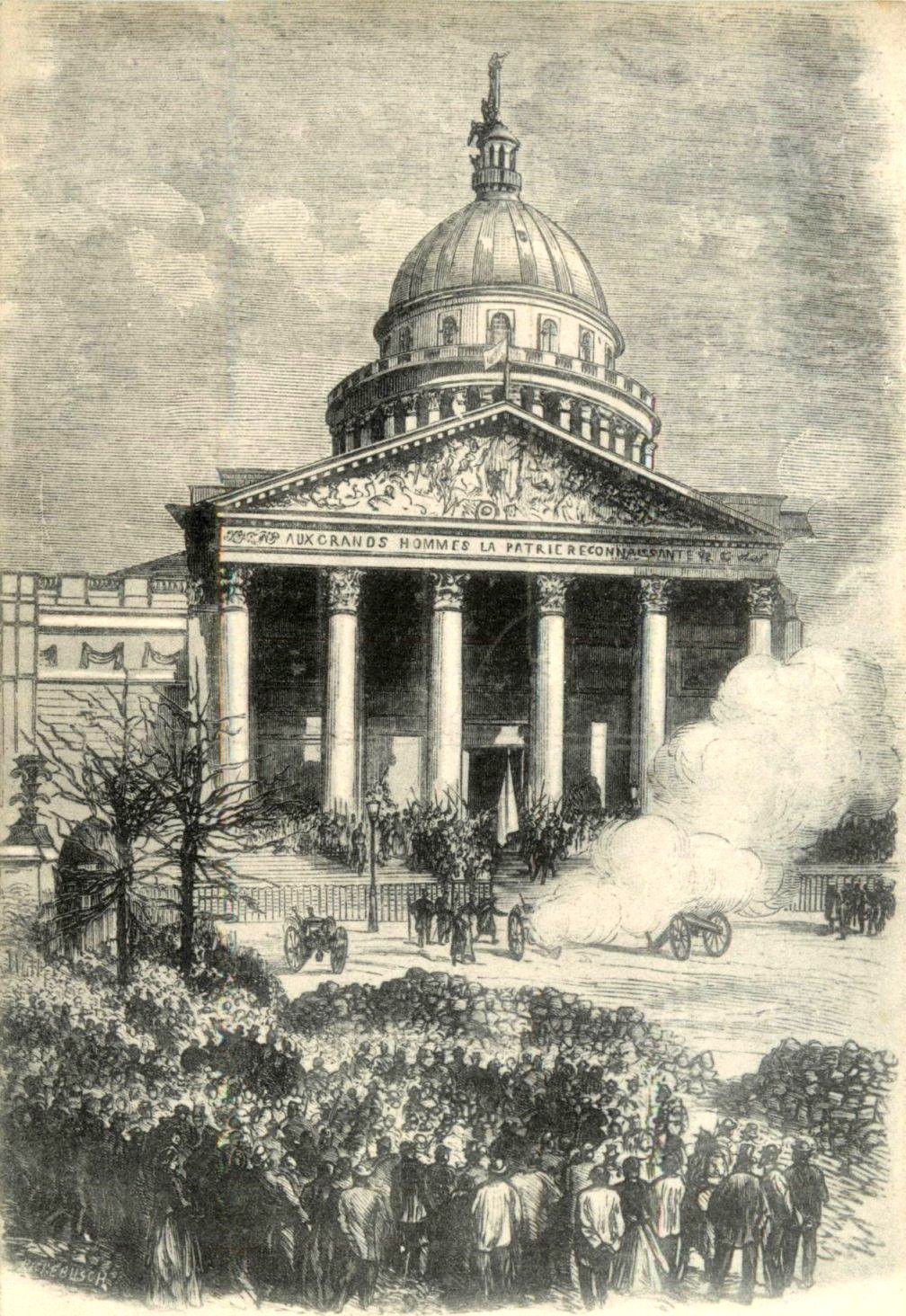 Carte postale Paris sous la Commune 1871 n° 110 - Le drapeau rouge placé sur le Panthéon, 31 mars 1871. AJH