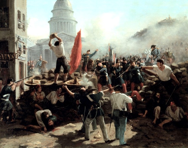 Horace Vernet, Combats dans la rue Soufflot, Paris, 25 juin 1848, 1848‑1849, huile sur toile, 36 x 46 cm, Deutsches Historisches Museum, Berlin.