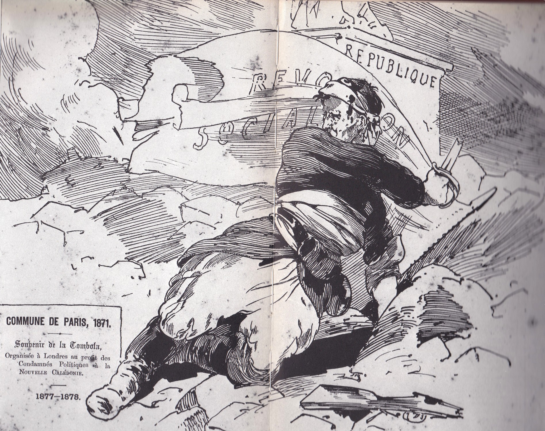 Reproduction d’estampe qui était un lot de consolation : Souvenirs de la tombola organisée à Londres au profit des condamnés de la Commune en Nouvelle-Calédonie. 1877-1878